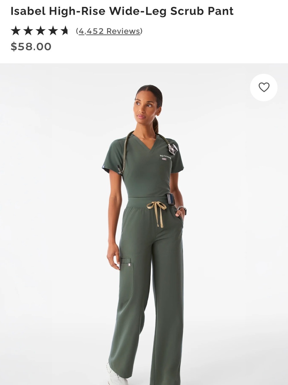 FIGS Isabel High-Rise Wide-Leg Scrub Pant and Rafaela Olive Top